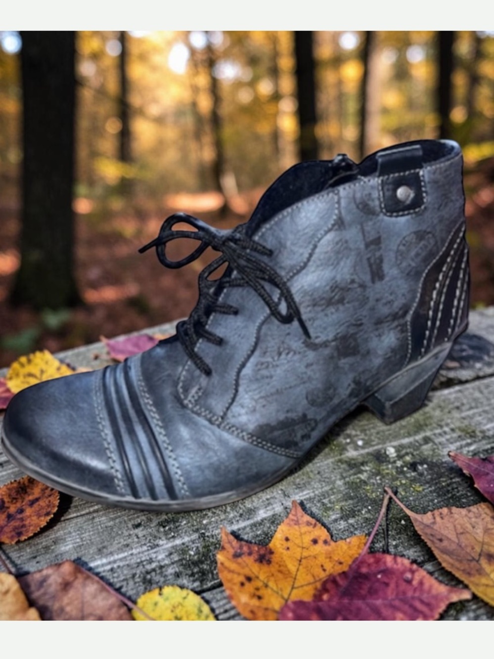 Remonte Cheyenne Distressed Gray Black Leather Lace Up Ankle Boots
Comfort 7.5